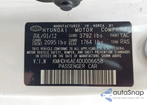 2013 Hyundai Elantra Se z USA, uszkodzony, nr VIN KMHDH6AE4DU006658